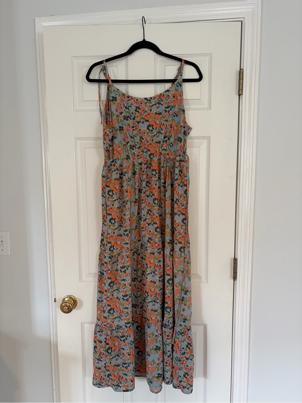 Floral Spaghetti-Strap Maxi Dress with pockets and adjustable straps